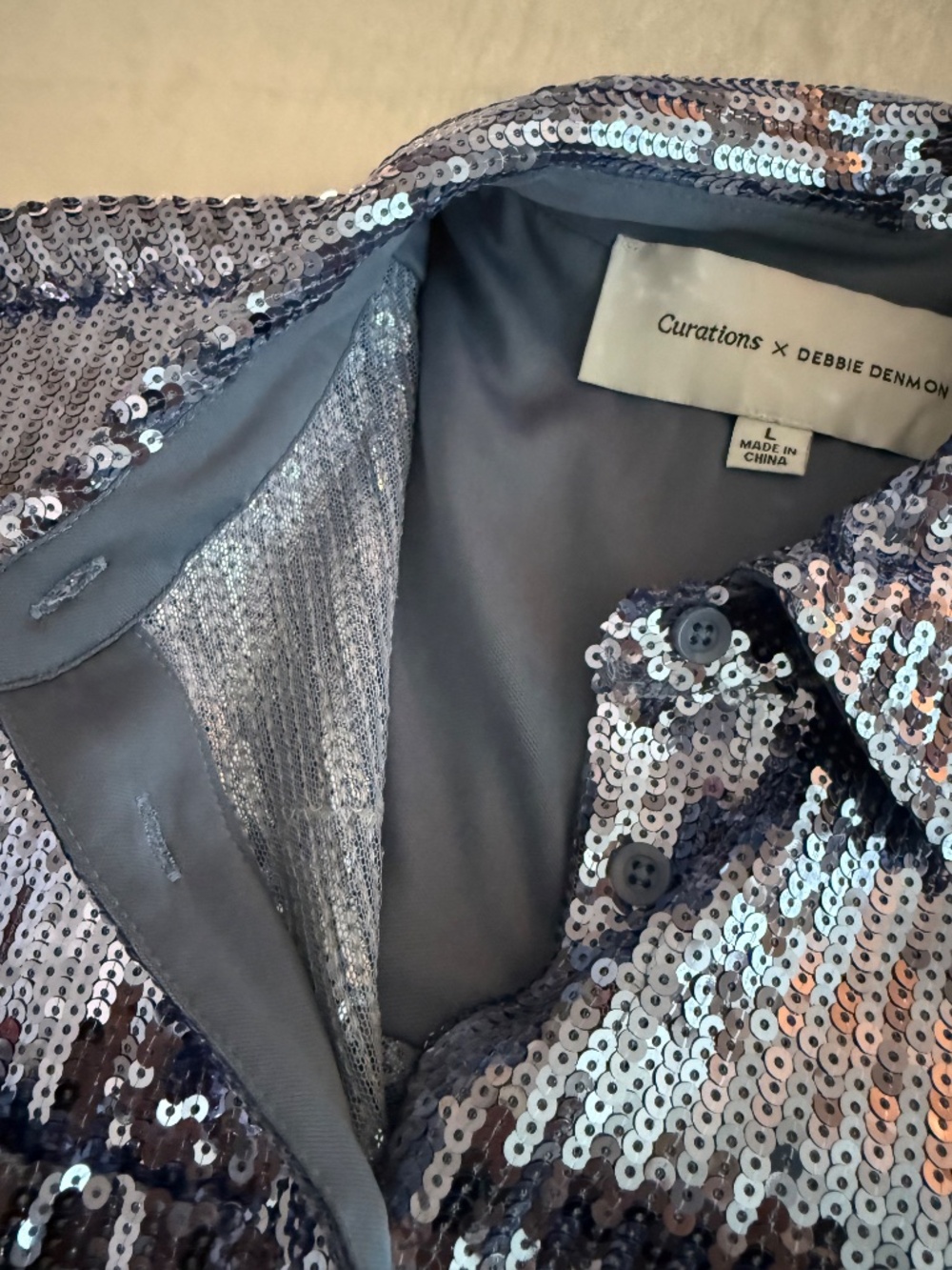 Curations x Debbie Denmon Sequin Button Front Shirt Large NWOT Oversized Glam - Picture 13 of 16